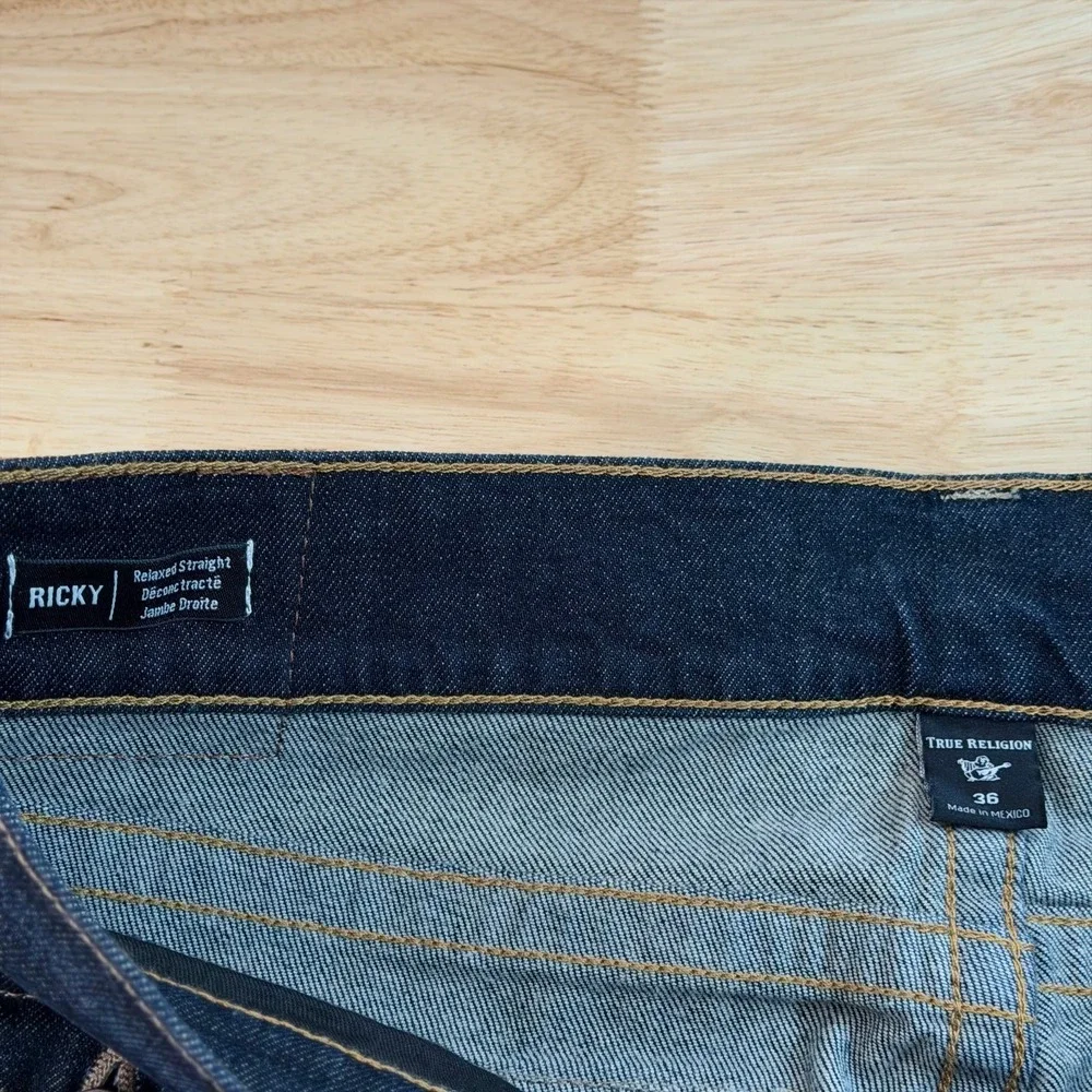 True Religion Ricky Relaxed Straight Jeans Mens Blue Denim Stretch Mid Rise - 36